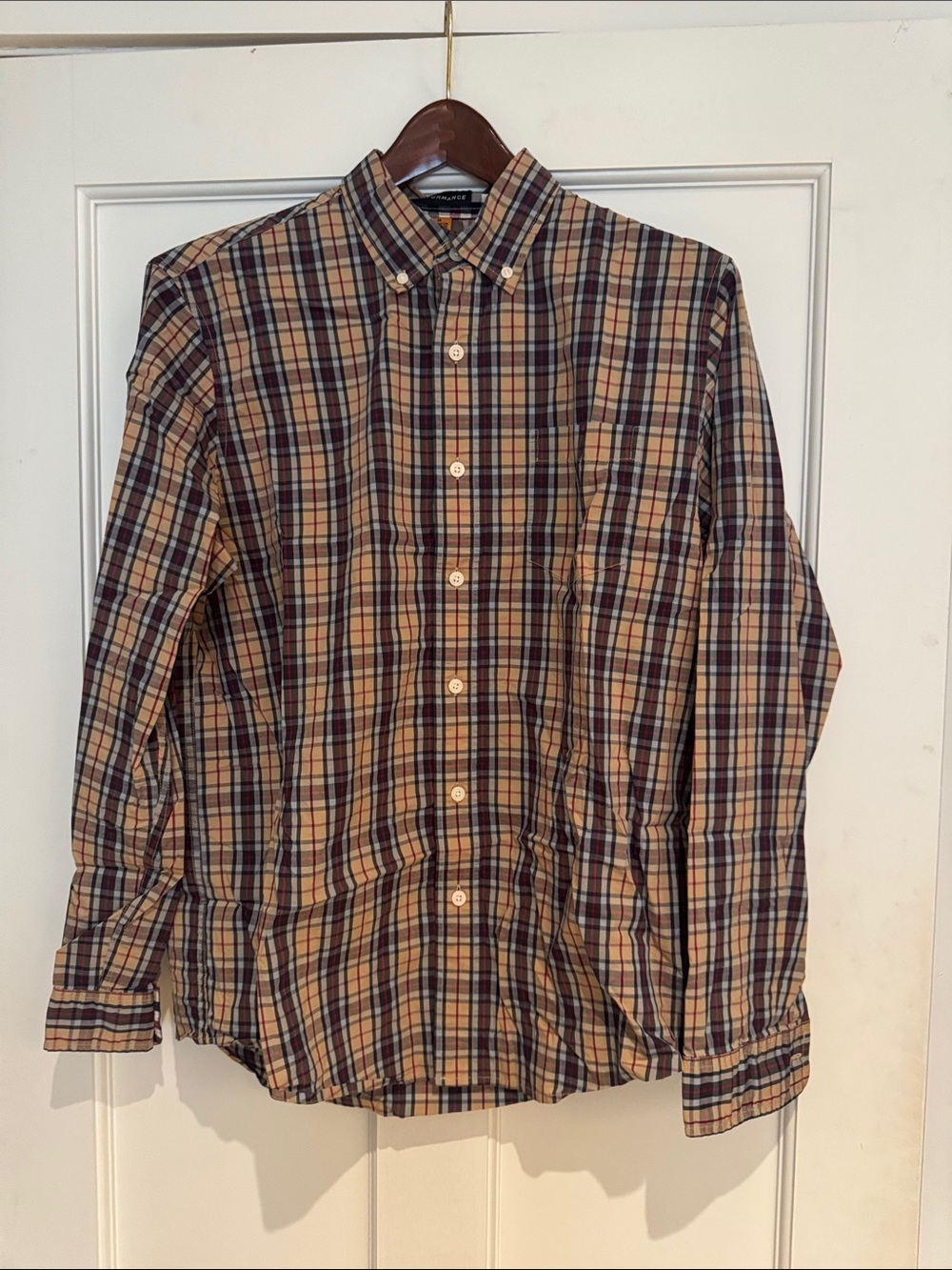 Tailor Vintage Plaid Button-Down Shirt in Tan, Navy, and Cream